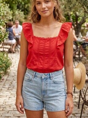 Maurices New Ruffle Red‎ Romantic Top Womens Size OX Casual Date Night Chic